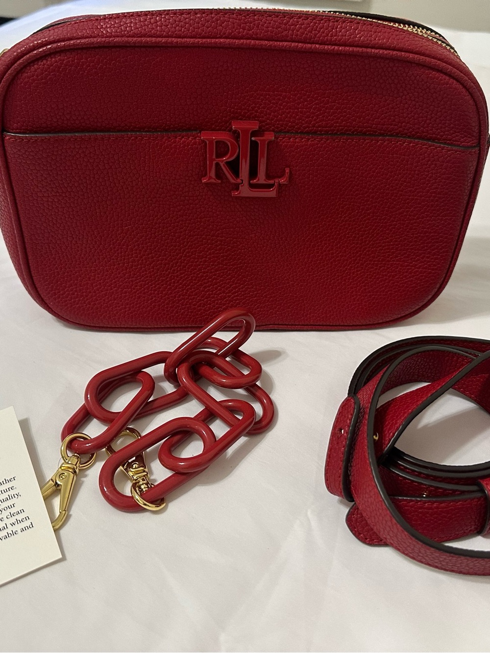Lauren Ralph Lauren Red Leather Crossbody Camera Bag RL Logo - Picture 4 of 13